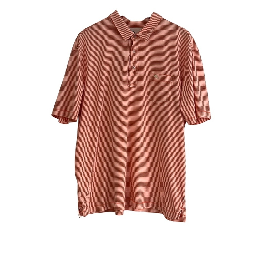 Tommy Bahama Relax Striped Polo Shirt XL Orange Golf Resortwear Coastal Preppy